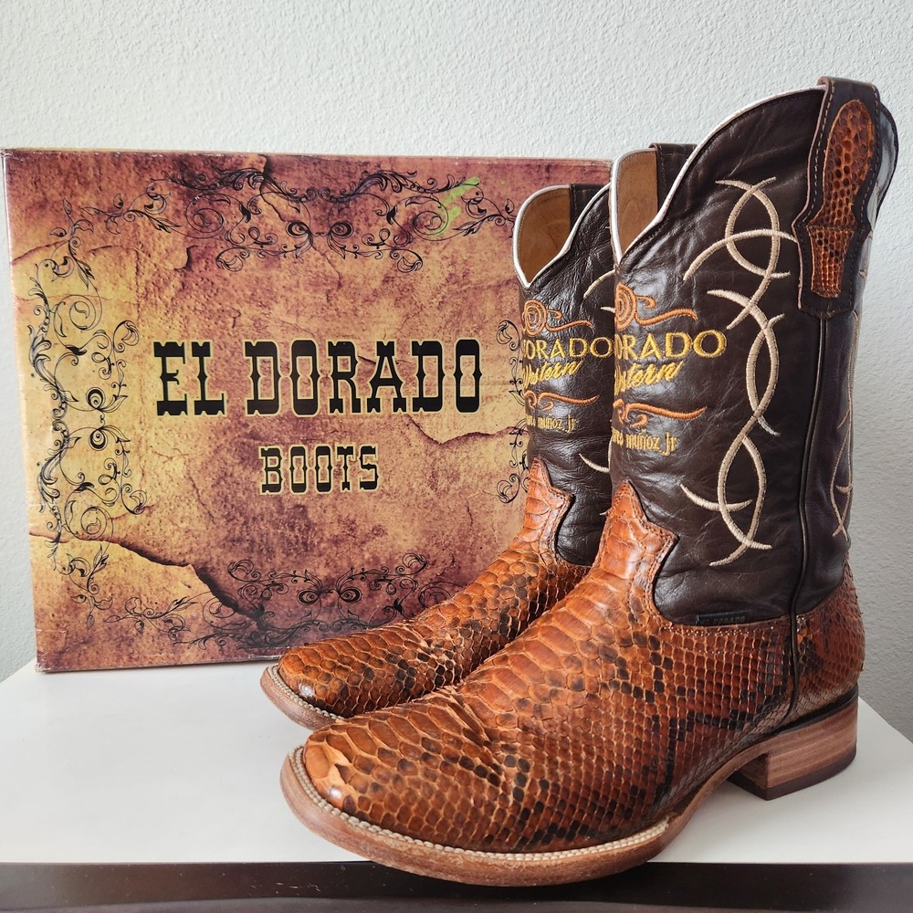 VTG‎ El Dorado Python Western Cowboy Boots US 10.5 handmade León Mexico Muñoz